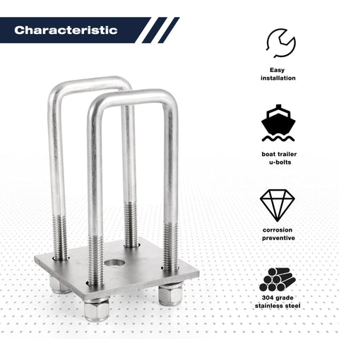Stainless Steel Square U Bolts Kit For Boat Trailer Axle And Leaf Springs For 2x2 Axle Beefs Up Your Setup with frame plate