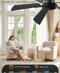 52 Inch Low Profile Ceiling Fan With Lights Remote And App Control 3 CCT Dimmable 6 Speed Ultra Quiet DC Motor in living room
