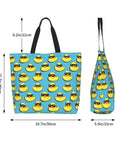 Big Lightweight Tote For Women With Cool Duck Sunglasses Print Reusable Foldable Travel Shoulder Bag Water Repellent Polyester Everyday Carry For Work Shopping And Daily Errands, dimensions shown.