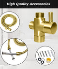 Half Inch NPT Stainless Steel Bidet Sprayer Kit For Toilet, Brushed Gold Handheld Shattaf Attachment with installation accessories