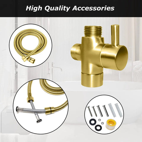 Half Inch NPT Stainless Steel Bidet Sprayer Kit For Toilet, Brushed Gold Handheld Shattaf Attachment with installation accessories