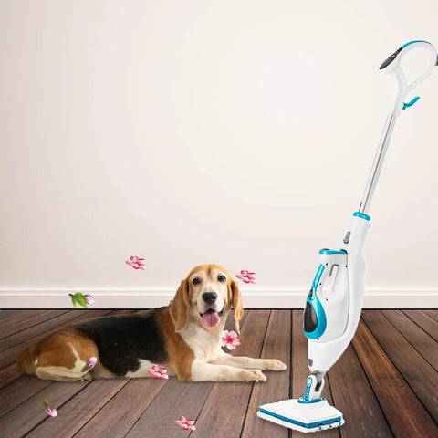 Steam mop next to beagle with flowers, showing fragrance discs replacement for PowerFresh and Symphony 1940 1806 1132.
