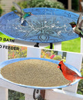 Deck Mounted Bird Bath Bowl For Garden Yard Decor Heavy Duty Solid Metal 12 Inch Rust Proof Water Basin featuring birds.