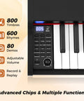 Close-up of Portable 88 Keys Semi Weighted Electric Digital Piano With Stand Dual Speakers And Triple Pedals, highlighting control panel.