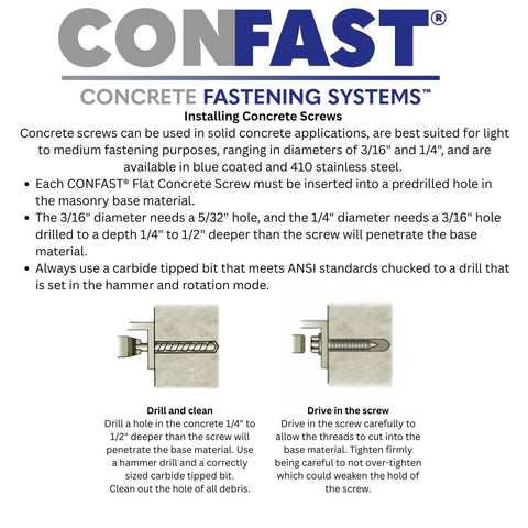 One Quarter Inch By One And One Quarter Inch Blue Flat Phillips Concrete Screw Anchor With Drill Bit Installation Guide