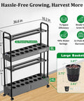 Two-Tier Vertical Hydroponics Garden Kit With 32 Pods And 32 Large Buckets 32L Indoor System dimensions and features diagram.