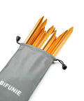 Ultralight 7 Inch Aluminum Tent Stakes 12 Pack With Reflective Pull Ropes Rock Solid Ground Pegs in gray pouch
