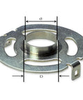 Close-up of Heavy Duty Metal Copying Ring for OF 1400 Router Tool with measurements for precise fitting and template guiding.