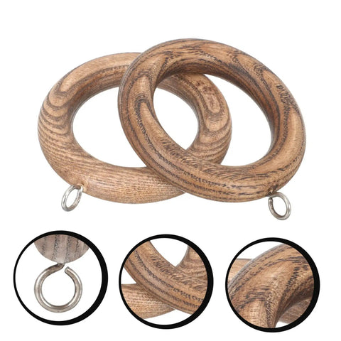 Wooden Curtain Rod Rings 2 Piece Set Durable Multipurpose Curtain Hanging Rings for Roman Poles With Smooth Glide Hooks