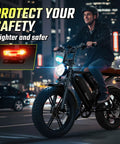 Person riding Beast 1500W Peak Electric Bike For Adults With Fat Tire 20 Inch Wheels, 70 Mile Range, at night in city