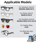 Image showing compatible models for 1 Piece Screwdriver And 10 Piece Screw Set For Ray Ban Meta Wayfarer Skyler Headliner Gen 2 And Oakley Meta HSTN Smart Glasses Temple Screws Replacement Kit Quick Fix For Loose Temples.