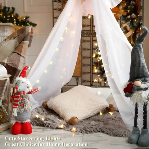 Battery Operated Star String Lights With Remote, 40 LED, 20 Ft Waterproof Fairy Lights, Warm White Glow, Party Ready For Home, Christmas, Wedding, Garden Decor, 8 Modes