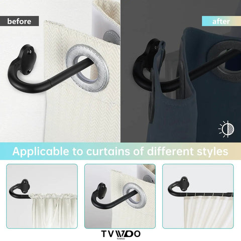 Wrap Around Black Curtain Rod Set Adjustable 48 To 84 Inch 5/8 Inch Diameter Matte Black for room darkening and blackout