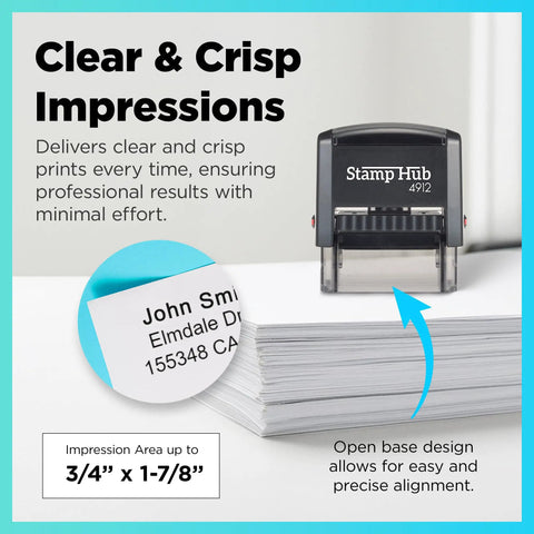 Self Inking Custom Stamp With Up To 6 Lines, Personalize Return Address Or Office Name, Easy Ink Cartridge Swap shown with text sample