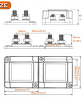 Rig Ready Beefed Up 400Amp 12 To 48Volt Tin Plated Copper Bus Bar dimensions and specifications diagram.