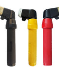 Solid Heavy Duty Welding Electrode Holder With Twist Grip Handles Rated For 400 Amps, featuring black, yellow, and red grips.