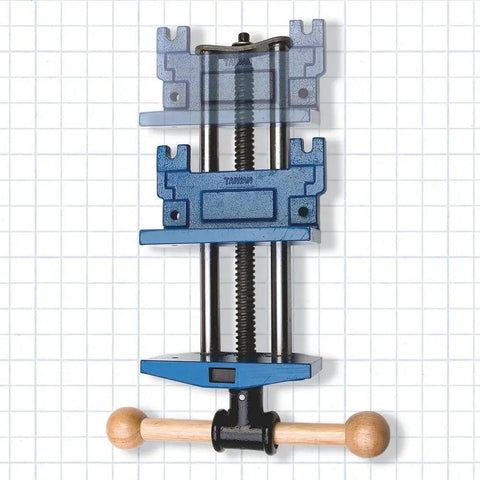 Top view of 7 Inch Quick Release Workbench Vise With Drilled Jaws For Easy Wooden Pad Attachment, Pop Up Dog On Face.