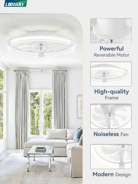 Slick 20 Inch Low Profile Ceiling Fan With Light Remote 7 Blades Smooth Airflow Chill Bedroom Vibes App Control Dimmable Leds in modern decor