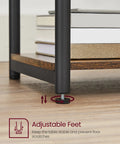 Set Of Two Industrial Style End Tables With Rustic Brown Tops And Matte Black Steel Frames, close-up of adjustable feet detail