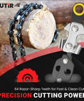 55 Inch High Limb Rope Saw With 360 Rope Chain cutting through a log with dual sided blades visible