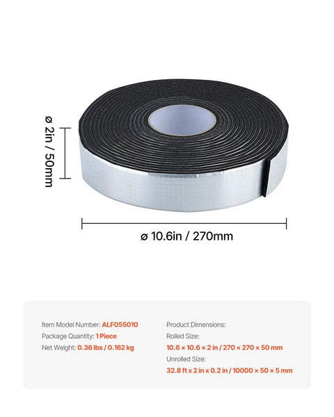 Rolled 32.8 ft pipe insulation wrap 2 in wide with aluminum foil layer, self adhesive foam for freeze protection and heat resistance