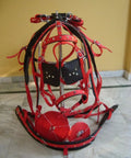 Durable Horse Driving Harness For Single Horse Cart in red and black with chrome-plated buckles and designer studs, full view.