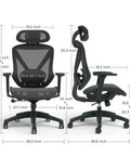 Ergonomic Mesh Task Chair With Lumbar Support And Adjustable Height For All Day Comfort, dimensions and side views