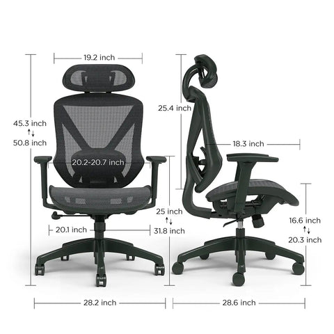 Ergonomic Mesh Task Chair With Lumbar Support And Adjustable Height For All Day Comfort, dimensions and side views