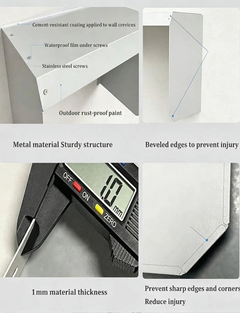 Universal EV Charger Cover Waterproof Rain Shield Galvanized Steel Outdoor Protector For Electric Vehicle Stations, showing 1mm thick material and beveled edges.