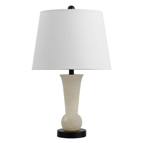 23 Inch Natural Alabaster Table Lamp With Crystal Base Sleek Modern Nightstand Light Featuring White Linen Shade Brass Gold Accents LED Bulb Included The Go To Lighting For Living Room Or Bedroom Energy Efficient Dope Vibe