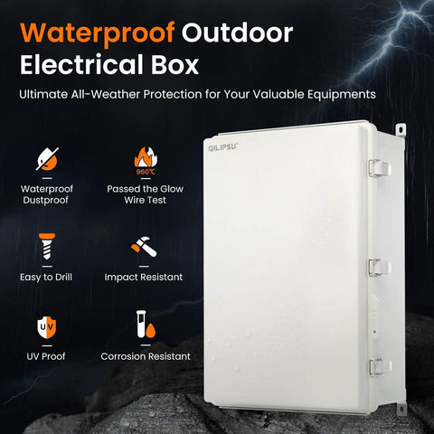 Outdoor Electrical Box Heavy-Duty Weatherproof Junction Enclosure 24.2x16.4x9.1 Inches Waterproof IP66 PC ABS alloy with closed grey hinged door