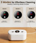 Heavy Duty Ultrasonic Jewelry Cleaner With 30W Output And 48KHz Waves To Crush Embedded Grime, modes display and digital timer settings.