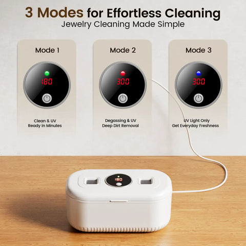 Heavy Duty Ultrasonic Jewelry Cleaner With 30W Output And 48KHz Waves To Crush Embedded Grime, modes display and digital timer settings.