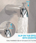 Tub And Shower Faucet Kit With 9-Setting Rain Shower Head In Chrome Finish with slip-on tub spout, water flowing