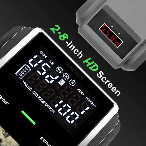 Counterfeit Bill Detector With 2.8 Inch Digital Screen, UV MG IR And Image Detection, display showing currency details
