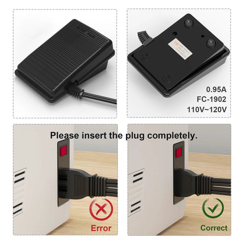 Black sewing machine foot pedal and FC-1902 power controller, 110–120V, two-piece set