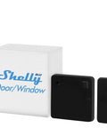 Smart Door And Window Sensor In Black With Bluetooth, Long Battery Life Up To 5 Years, Tilt And Luminosity Monitoring, shown next to box.