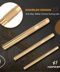 Drift Punch Set 3-Piece for Pin Removal and Alignment Includes Three Quarter Inch 19mm by Eight Inch, One Half Inch 13mm by Seven Inch, and Three Eighths Inch 10mm by Six Inch Brass Punches Non Marring Auto and Motorcycle Repair Tools showing knurled design for better grip.