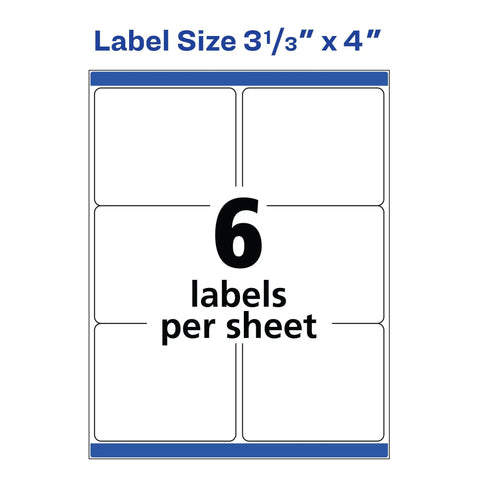 No Fuss Printable Shipping Labels With Buttery Smooth Sure Feed Tech And True Block Coverage That Wipes Out Old Markings For Laser Printers 3X4 Inch White Mailing Sheets Pack 150 Count featuring 6 labels per sheet.