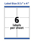 Label size 3 1/3 x 4 inches shown, with 6 labels per sheet for No Sweat Printable Shipping Labels For Your Daily Mail Runs Featuring Smooth Sure Feed Paper And Total True Block Coverage, 3 By 4 Inch Bright White Mailing Sticker Sheets With Heavy Duty Shine, Pack Of 150.