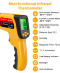 Dual Mode Infrared Temperature Gun With Non Contact IR And K Type Probe From Minus 58 To 1472 Fahrenheit Pro Grade High Accuracy Laser Thermometer displaying features on screen