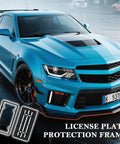 No Drill Front License Plate Frame Mount For Cars Universal License Plate Bracket With Screws Easy Install shown on a blue car