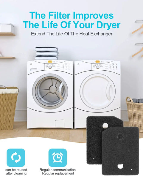 Must Have Plinth Filter Replacement For T1 Dryer 9164761 shown with dryer in laundry room setting, highlighting benefits.