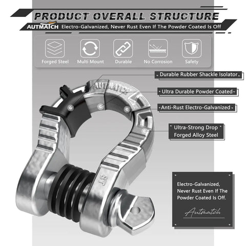 Three Quarter Inch Mega D Ring Shackle 68000 Lbs Break Strength Heavy Duty Clevis Shackle With Seven Eighths Inch Screw Pin