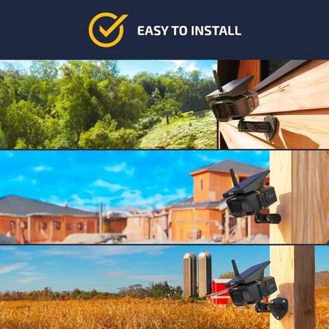 Solar Powered 4G LTE Outdoor Security Camera For Remote Construction Sites With Included SIM Card installed on wooden posts