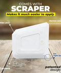 Scraper included in White Premixed Acrylic Sanded Grout Filler Kit For Tile Repairs In Bathrooms Showers And Kitchens.