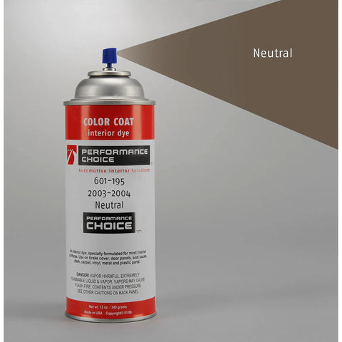 Front view of a 12 oz Performance Choice interior dye aerosol can in neutral for automotive interior panels and trim