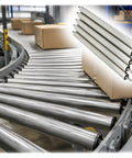Industrial 2 Inch Diameter Conveyor Roller Smooth Rolling Action With Stainless Steel Surface For Heavy Duty Material Handling And Factory Setup Needs on a conveyor with boxes.