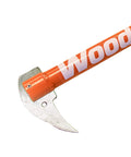 Close-up of 30 Inch Steel Hookaroon Built In The USA Orange Powder Coat Durable Steel Handles And Hooks with visible blade.