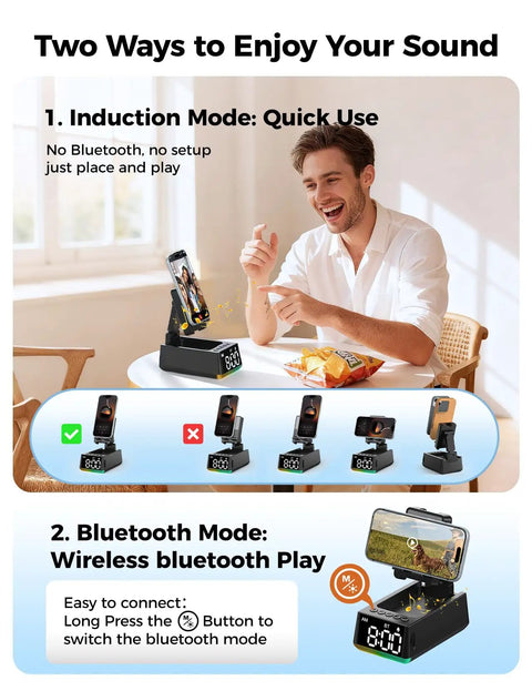 Induction Phone Stand With Bluetooth Speaker HD Sound Dope Gift For Him Dorm Essentials Anti Slip Phone Holder Gadget Black